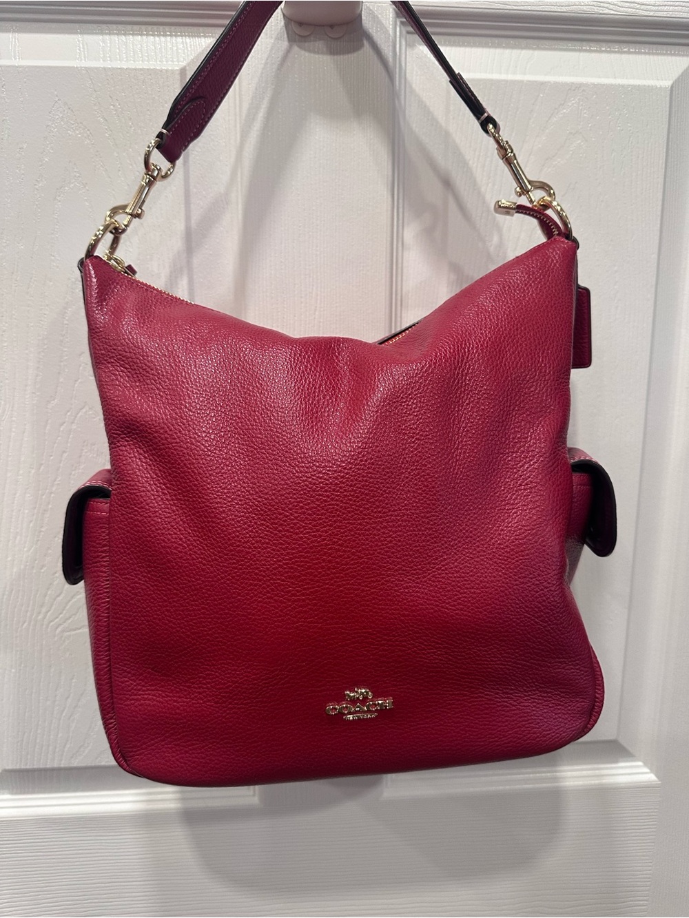 Coach Pebbled Leather Shoulder Bag in Red